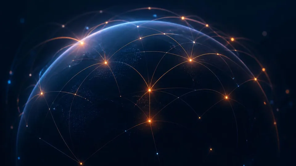 Stylised globe with glowing network connections