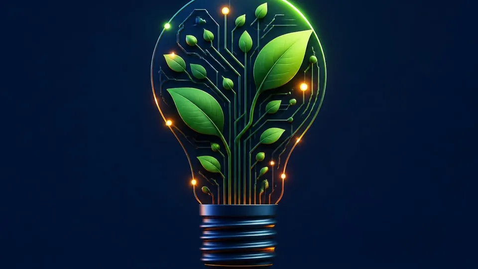 Light bulb made of circuits and leaves